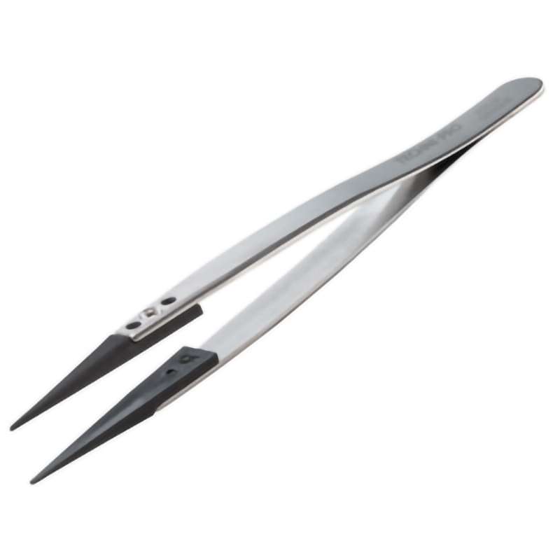 ESD Plastic Tip Tweezers, Style 3, Carbon fiber Tips A3CF, Pointed, 5.1"